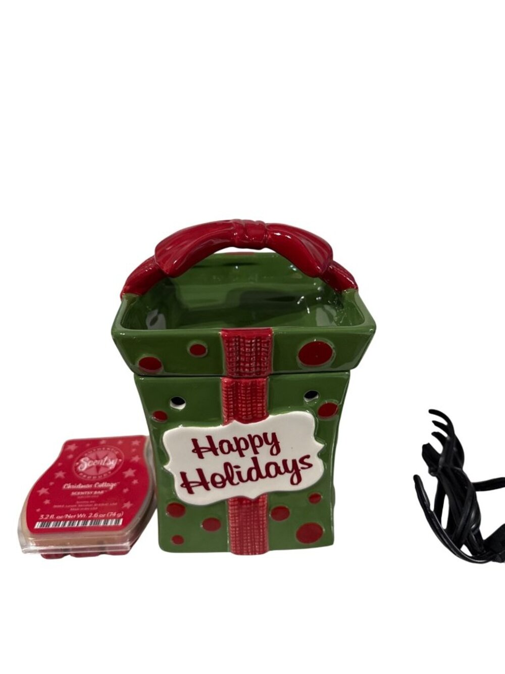 Holiday Retired All Wrapped Up Scentsy Wax Warmer With Christmas Cottage Wax